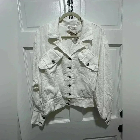 FREE People White Linen Blend Bomber Jacket Size Small NWOT - Picture 4 of 4